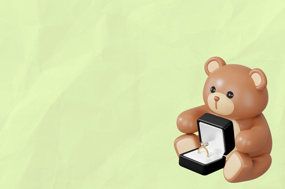 Teddy bear background, engagement ring, 3D wedding remix, editable design