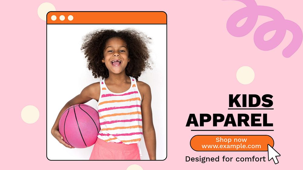 Kids apparel blog banner template, editable text