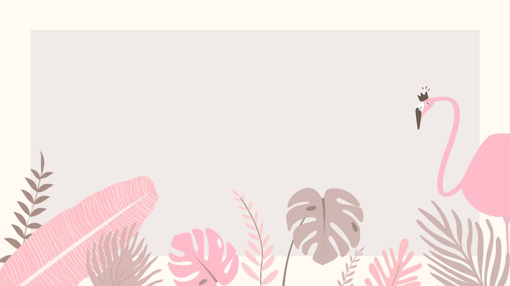 Pink flamingo tropical desktop wallpaper, editable beige design