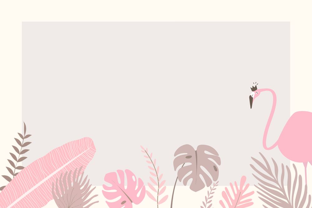 Pastel flamingo botanical frame background, editable beige design