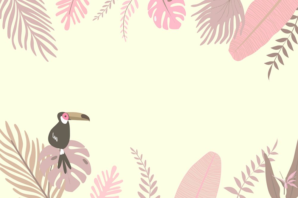 Pink pastel toucan border background, editable yellow design