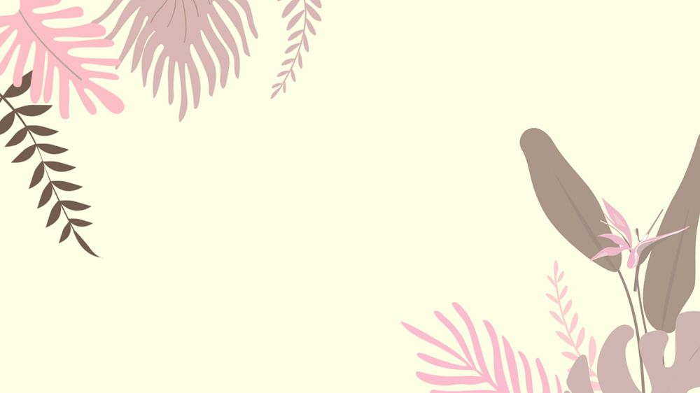 Pink tropical leaf desktop wallpaper, editable yellow design