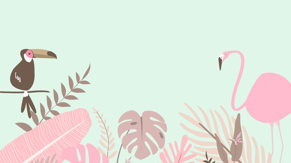 Pink toucan flamingo desktop wallpaper, editable green design