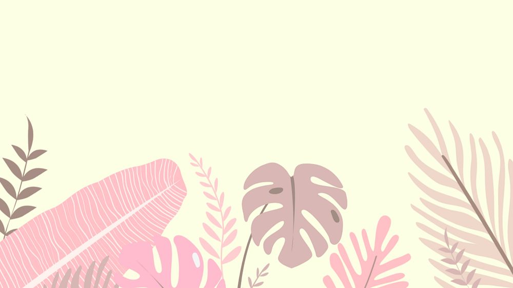 Pink tropical leaf desktop wallpaper, editable yellow design