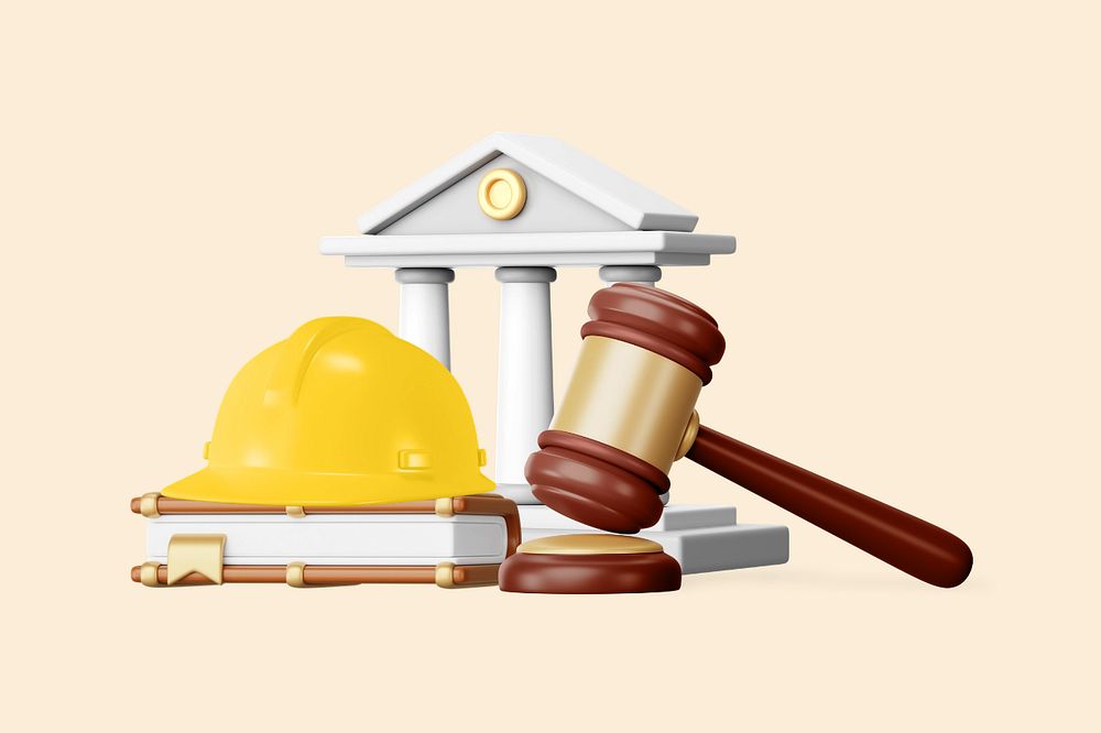 Employment lawyer remix, 3D gavel and helmet illustration, editable design