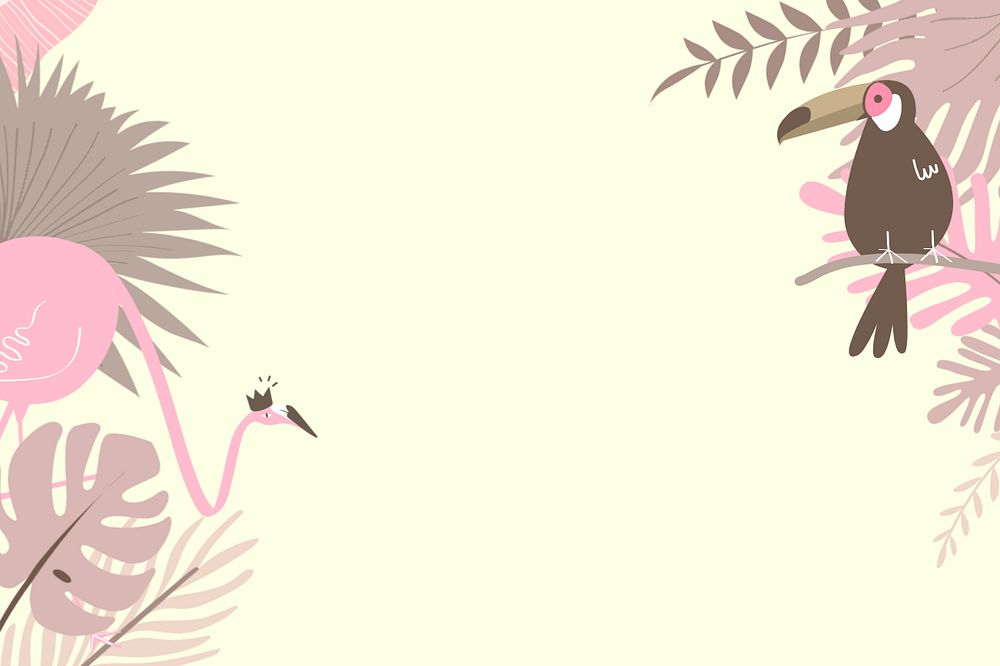 Pink pastel toucan border background, editable yellow design