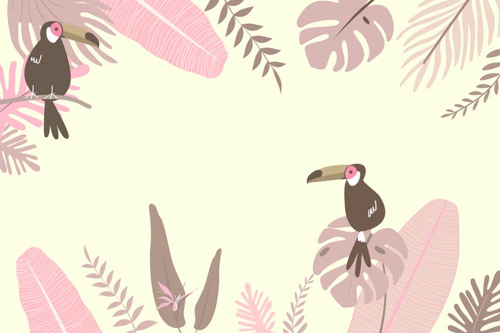 Pink pastel toucan border background, editable yellow design