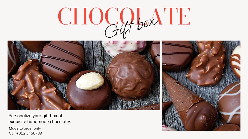 Chocolate gift box blog banner template, editable text