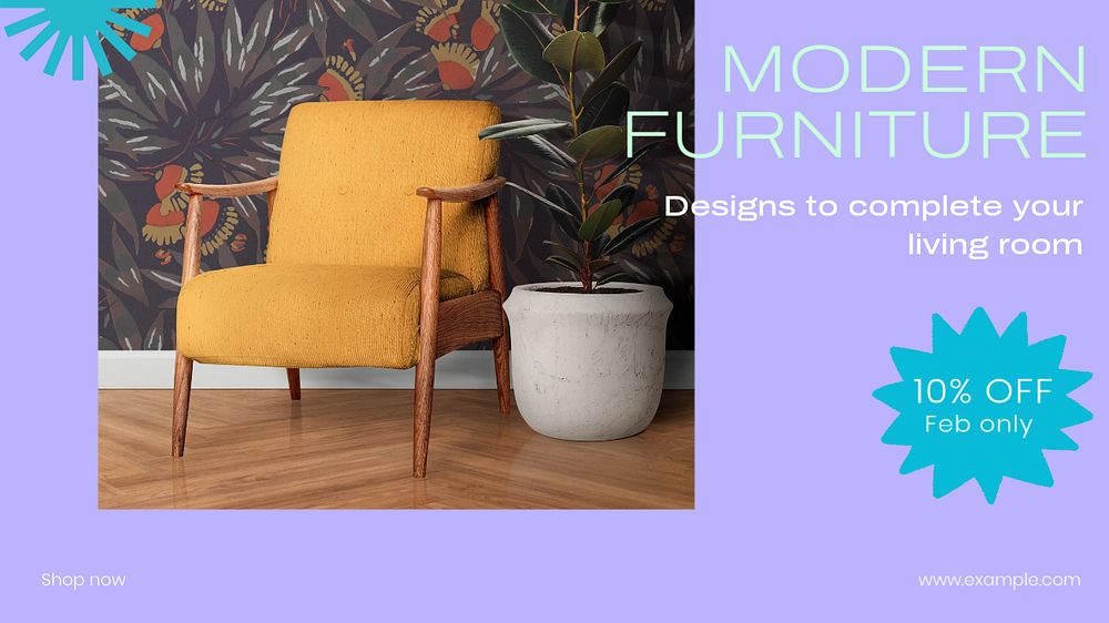 Modern furniture blog banner template, editable text