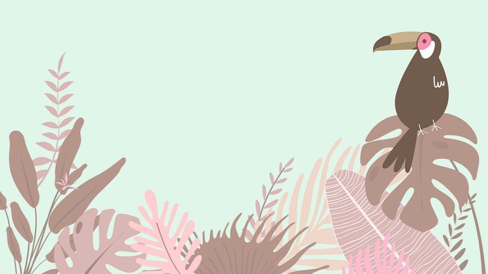 Pink tropical botanical desktop wallpaper, editable green design