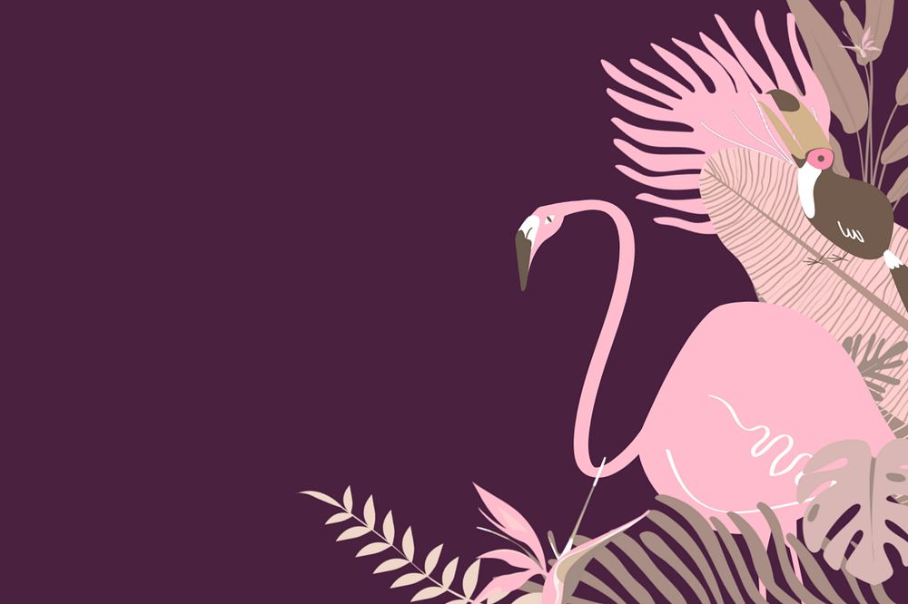 Pink tropical bird border background, editable brown design