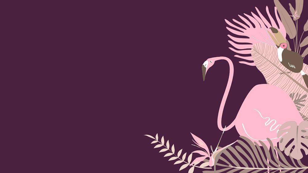 Pastel tropical flamingo desktop wallpaper, editable brown design