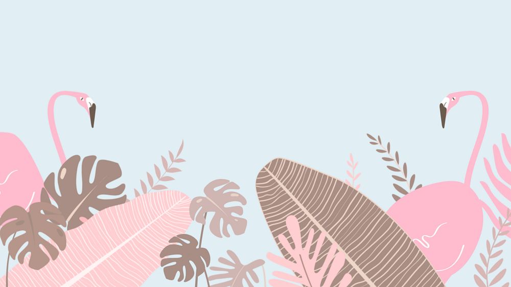 Pink flamingo tropical desktop wallpaper, editable blue design