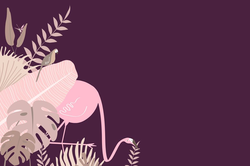 Pink tropical bird border background, editable brown design