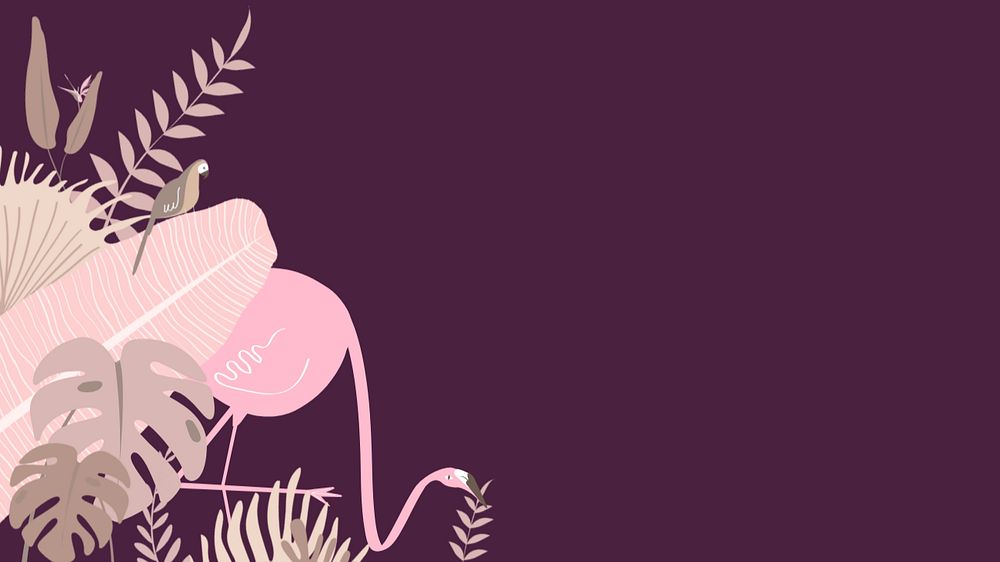 Pink flamingo tropical desktop wallpaper, editable brown design