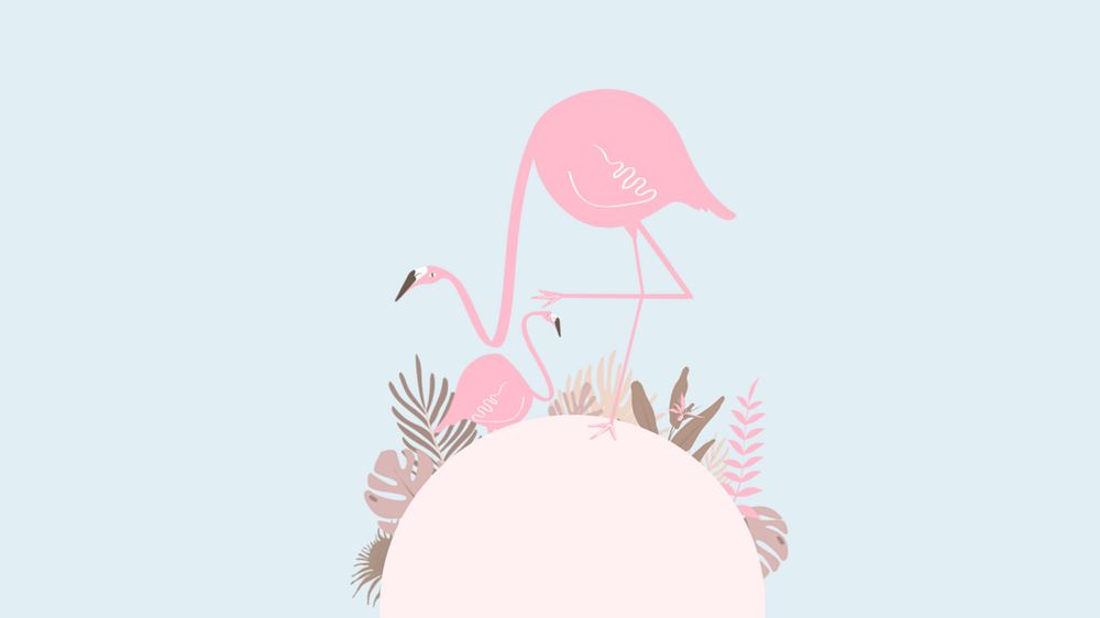 Pink flamingo tropical desktop wallpaper, editable blue design