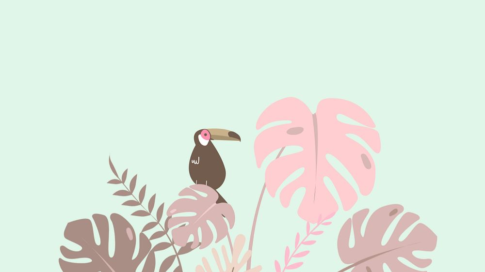 Pastel tropical birds desktop wallpaper, editable green design