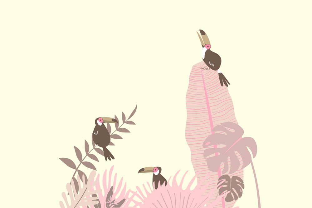 Pink pastel toucan border background, editable yellow design