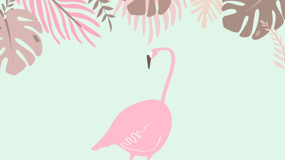 Pink flamingo tropical desktop wallpaper, editable green design