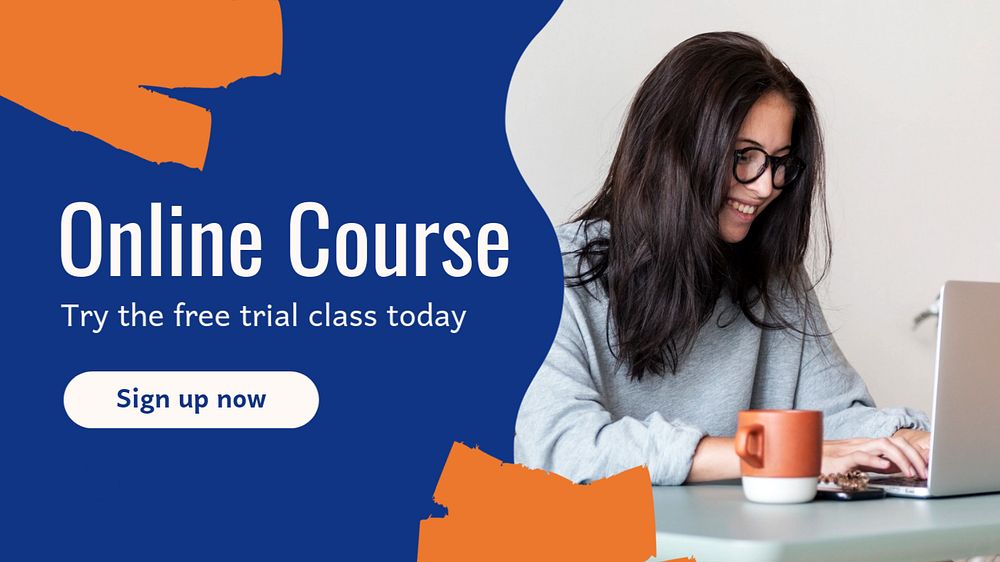 Online course blog banner template, editable text