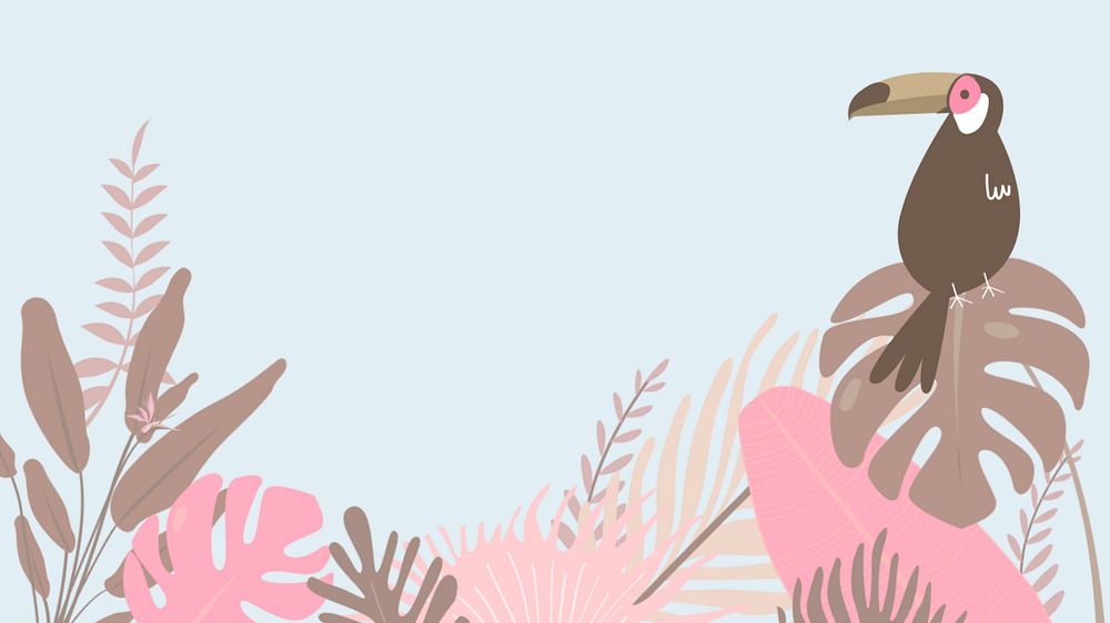 Pastel tropical birds desktop wallpaper, editable blue design