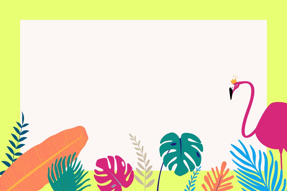 Colorful tropical flamingo frame background, editable green design