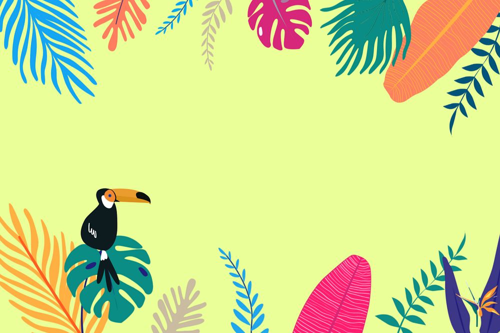 Colorful summer toucan border background, editable green design