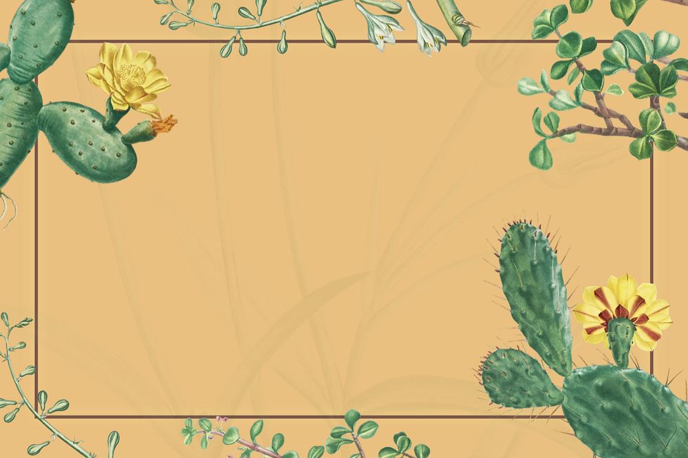 Tropical cactus floral frame, vintage botanical background, editable design