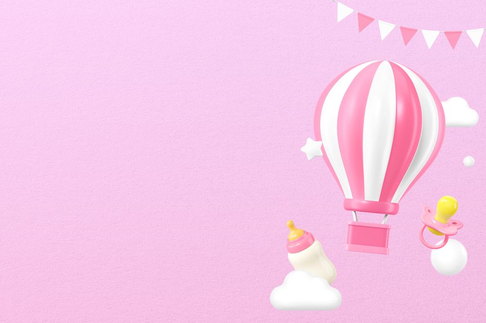 3D pink balloon background, baby's gender reveal remix, editable design