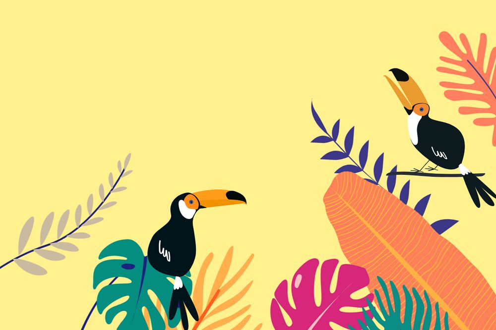 Colorful summer toucan border background, editable yellow design