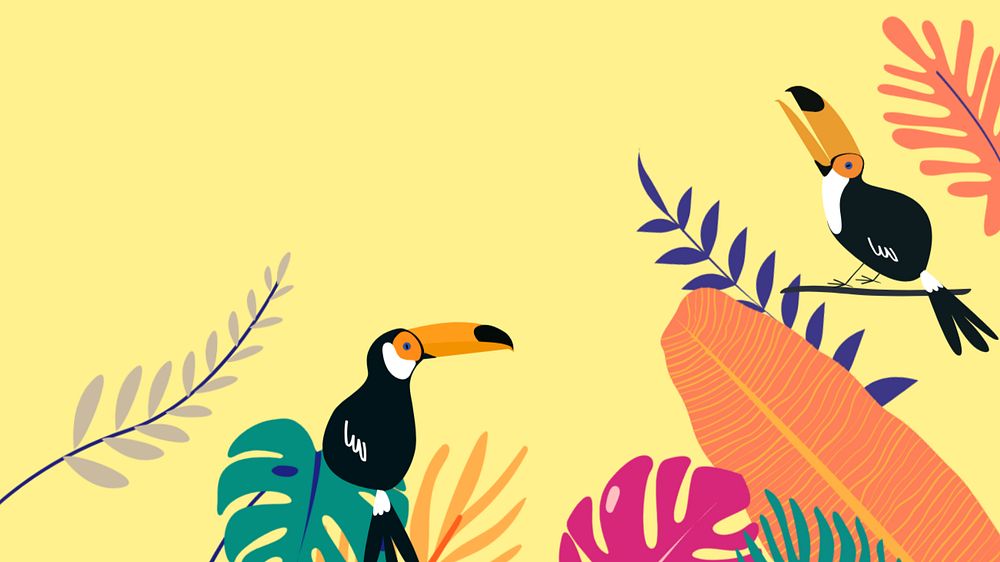 Tropical bird colorful desktop wallpaper, editable yellow design