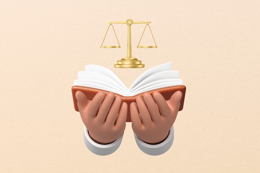 Scales of Justice, 3D hands holding book, editable design