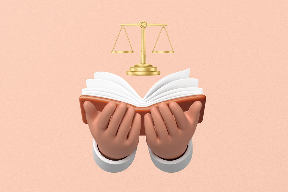 Scales of Justice, 3D hands holding book, editable design