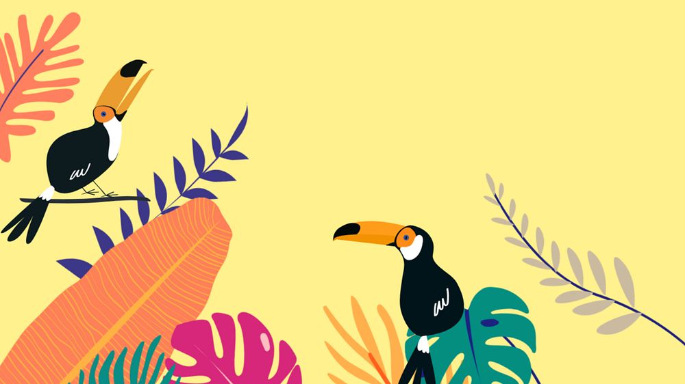 Colorful tropical birds desktop wallpaper, editable yellow design