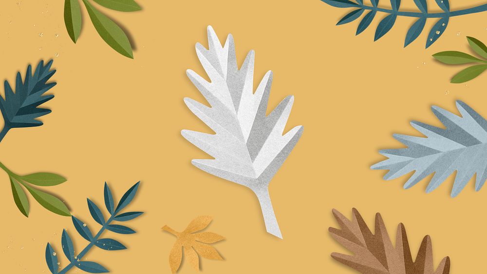 Paper craft leaf desktop wallpaper, editable design