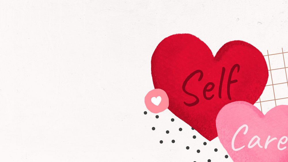 Self-care heart shapes desktop wallpaper, editable design