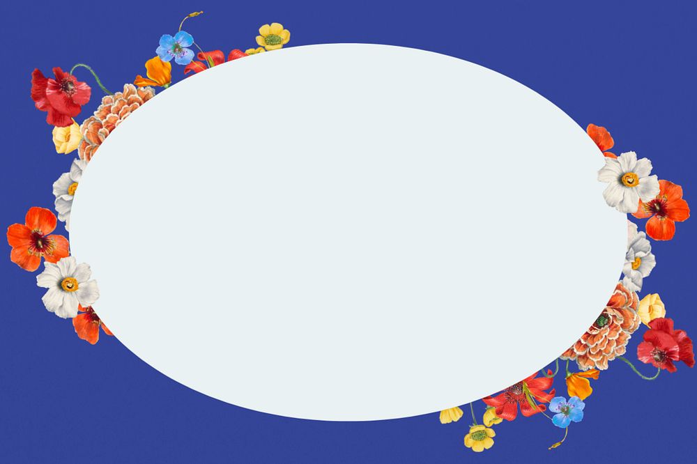 Summer floral frame, oval shape editable design