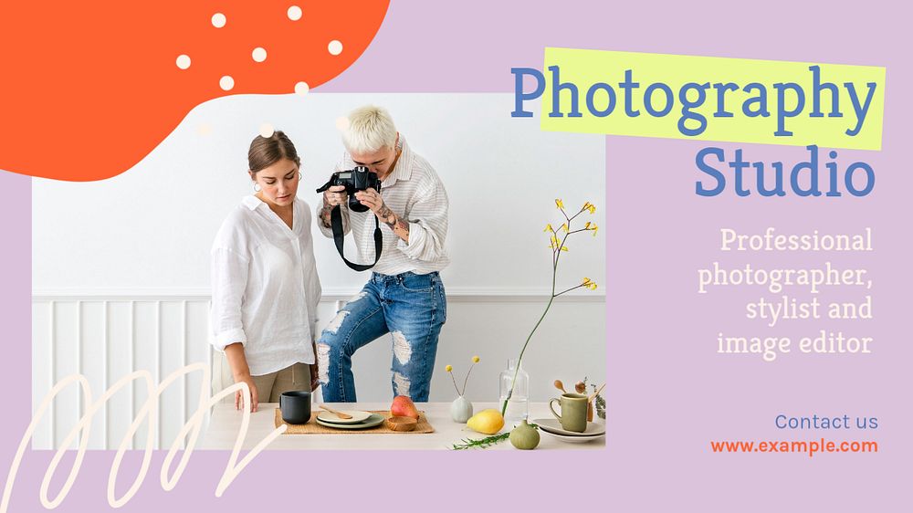 Photo studio blog banner template, editable text