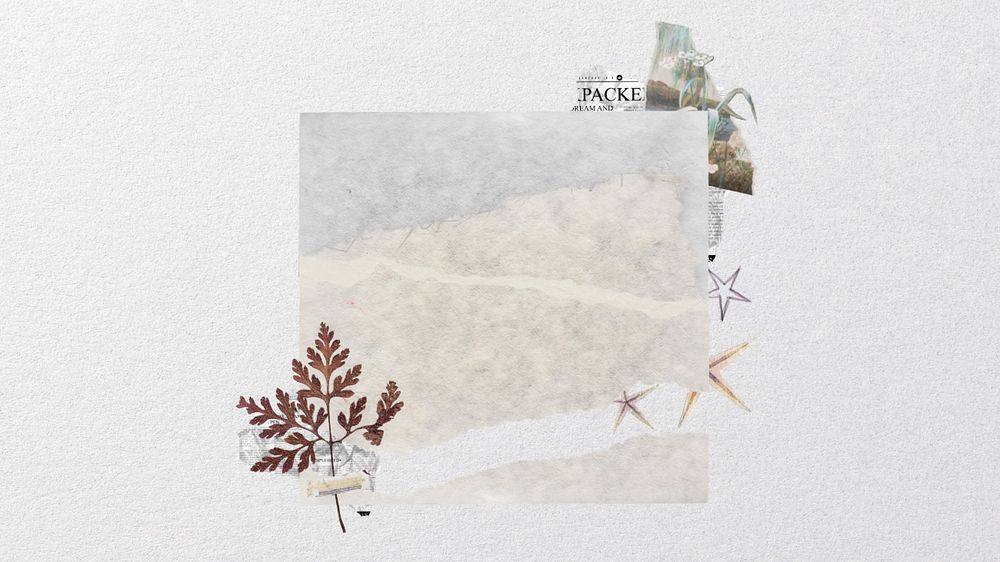 Desktop wallpaper aesthetic torn paper craft, white background