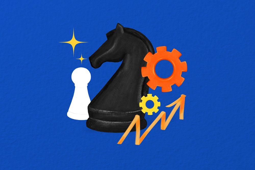 Knight chess piece, business strategy remix, editable design