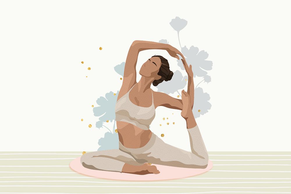 Editable yoga woman, aesthetic wellness remix