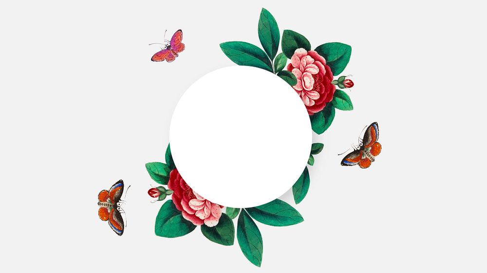 Flower desktop wallpaper, circle shape on white background, editable design