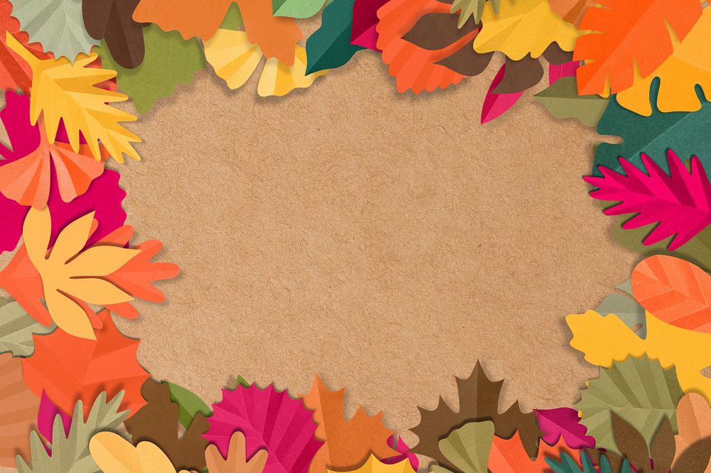 Paper craft leaf border background, editable design