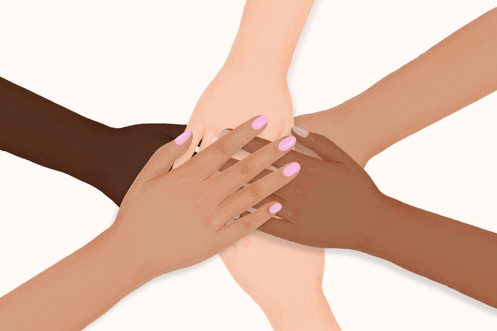 Diverse hands united, teamwork illustration, editable design