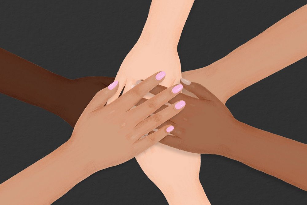 Diverse hands united, teamwork illustration, editable design