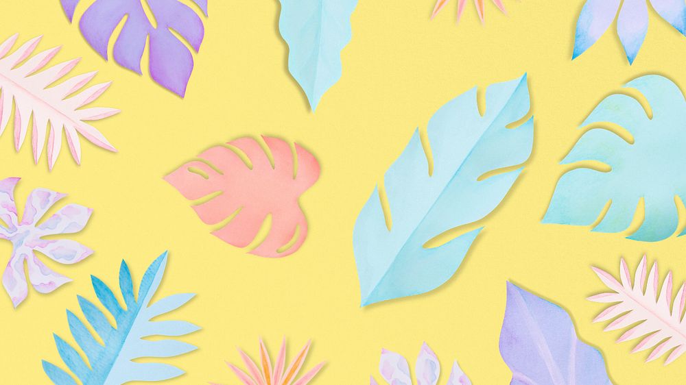 Paper craft leaf desktop wallpaper, editable design