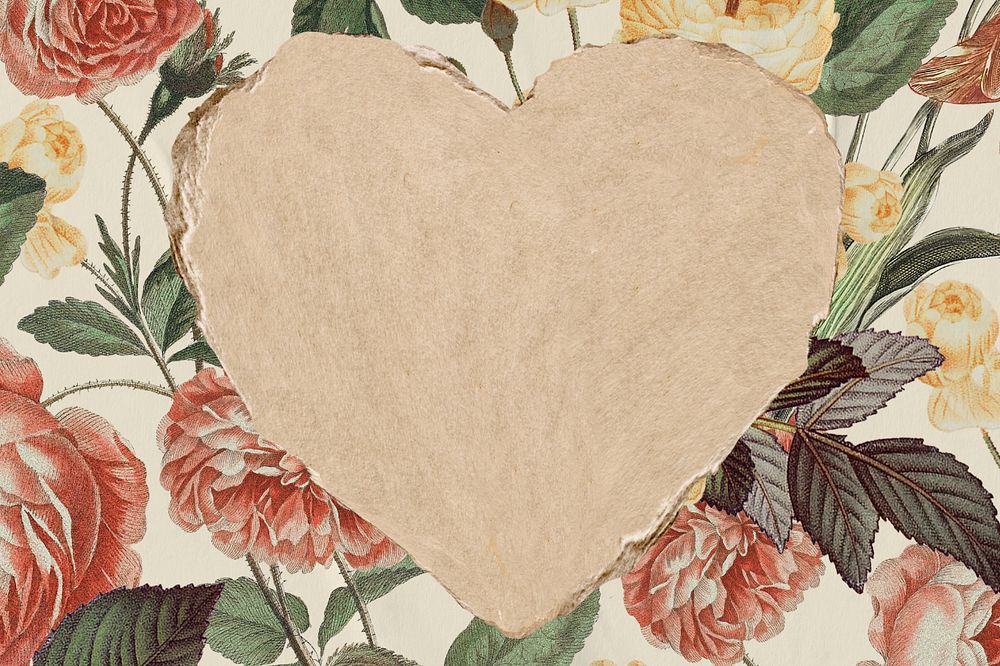 Floral heart frame, vintage aesthetic editable design