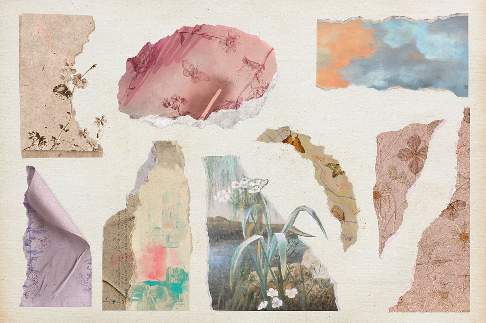 Aesthetic torn watercolor paintings paper set