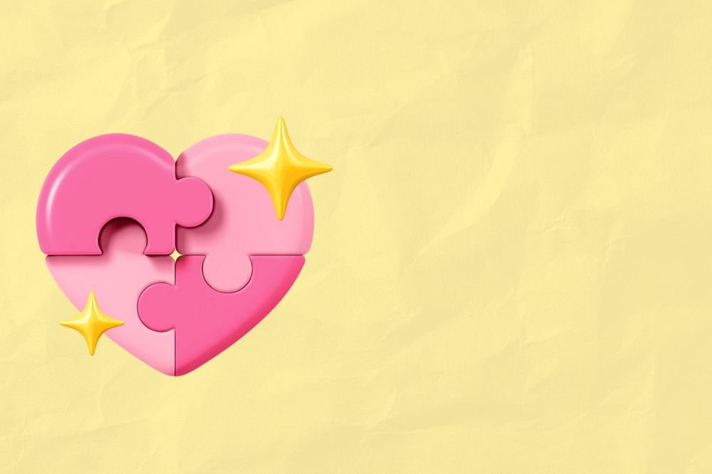 Pink jigsaw heart background, 3D Valentine's remix, editable design