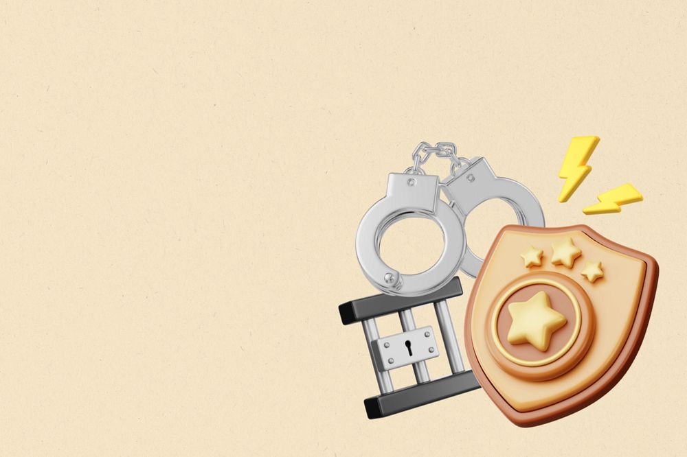 Police star badge background, handcuffs & cell, 3D job remix, editable design